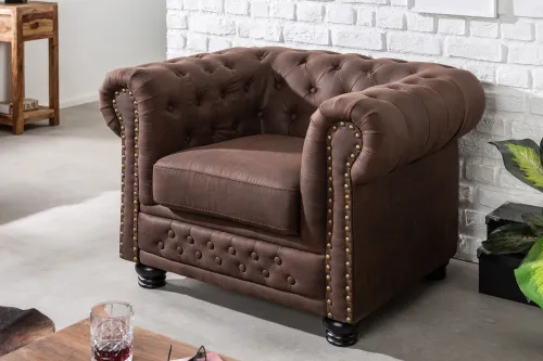 Estila Chesterfield štýlové hnedé kreslo Loungrre s vkusným 105cm