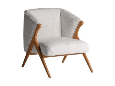 Estila Luxusné vintage krémové kreslo Aurélia s poťahom z bavlneného buklé a nohami z borovicového masívu 80cm