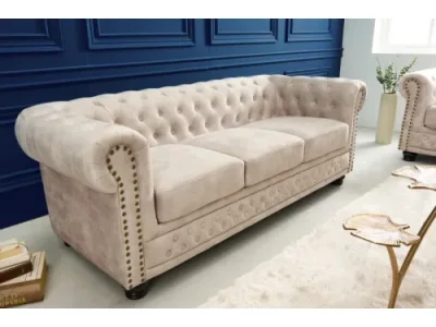 Detail produktu Estila Chesterfield sedačka Contessa do obývačky v svetlej farbe šampanského s drevenými nožičkami 200cm