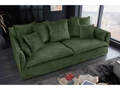 Estila Dizajnová moderná dvojsedačka Heaven so zamatovým tmavozeleným poťahom a vankúšikmi 200cm