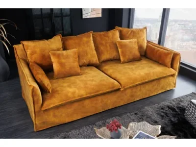 Estila Moderná dvojsedačka Heaven do obývačky so zamatovým okrovým čalúnením 205cm