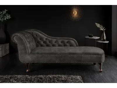 Estila Štýlová leňoška Chesterfield s prešívaným zamatovým čalúnením tmavosivej farby 170cm