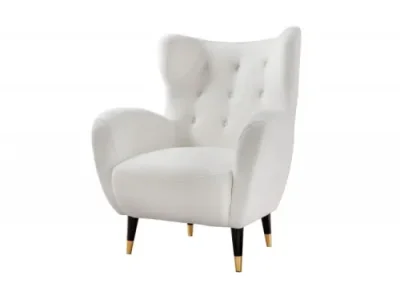 Detail produktu Estila Moderné buklé kreslo Bolte s bielym poťahom a kovovými nožičkami 106cm
