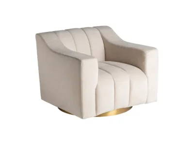 Estila Luxusné art deco kreslo Mauvre s bielym prešívaným poťahom a zlatou okrúhlou podstavou 98cm