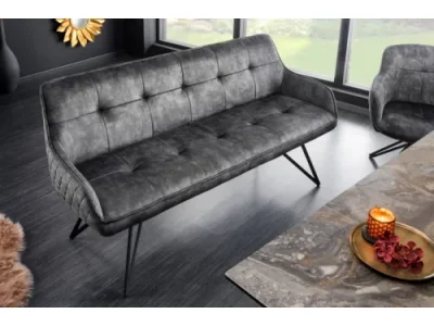 Estila Dizajnová lavica Dunelon s tmavosivým zamatovým poťahom a čiernymi nohami z kovu 160cm