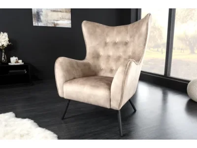 Estila Retro kreslo ušiak Bolte so zamatovým poťahom vo svetlo béžovej farbe šampaň