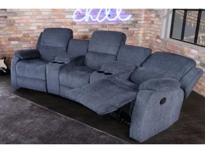 Estila Luxusná moderná kinosedačka Phoenix s držiakom na poháre a úložným priestorom, polohovateľná trojmiestna, sivá 295 cm