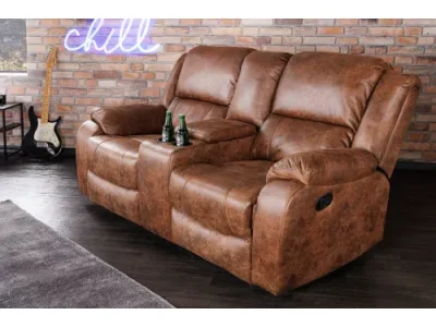 Estila Luxusná vintage kinosedačka Phoenix s čalúnením z ekokože, držiakom na poháre a úložným priestorom