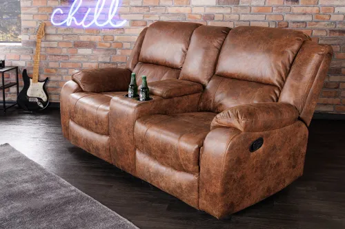 Estila Luxusná vintage kinosedačka Phoenix s čalúnením z ekokože, držiakom na poháre a úložným priestorom