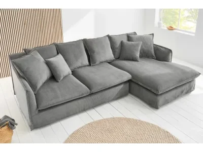 Estila Moderná rohová dizajnová sedačka Heaven s menčestrovým poťahom sivá pravý roh 255 cm