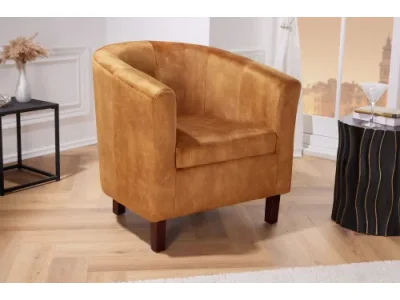 Estila Štýlové čalúnené kreslo Colombo so zamatovým poťahom v zlato hnedej farbe s tmavo hnedými drevenými nožičkami 74 cm