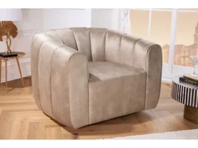 Detail produktu Estila Moderné čalúnené kreslo Alis v zlato béžovej farbe s prešívaním na zamatovom poťahu a otočnou nohou 100 cm