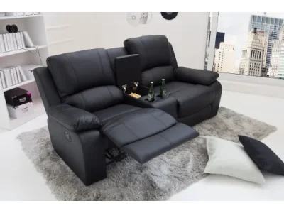 Detail produktu Estila Moderná dvojmiestna kinosedačka Phoenix s úložným priestorom a vysúvacou podnožkou s čiernym poťahom z kože 187 cm