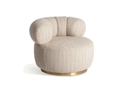 Estila Dizajnové art deco čalúnené kreslo v zaoblenom tvare s prešívaním v béžovej farbe a so zlatou podstavou z kovu 92 cm