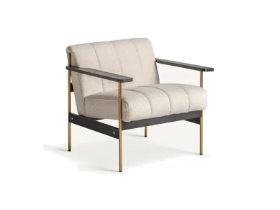 Estila Luxusné art deco čalúnené kreslo s prešívaním v béžovej farbe a drevenou a kovovou konštrukciou v čiernej a zlatej farbe 79 cm