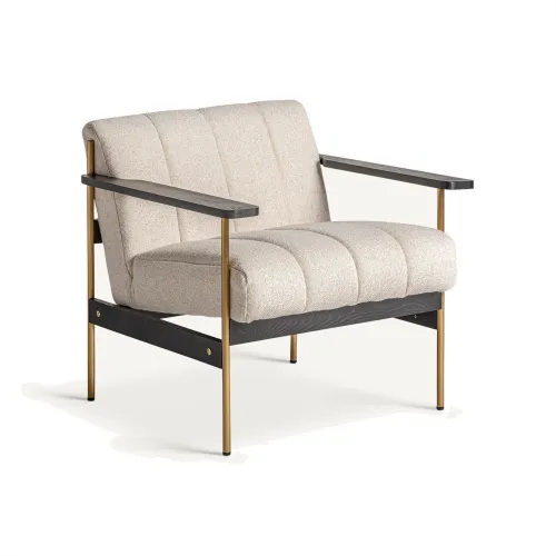 Estila Luxusné art deco čalúnené kreslo s prešívaním v béžovej farbe a drevenou a kovovou konštrukciou v čiernej a zlatej farbe 79 cm