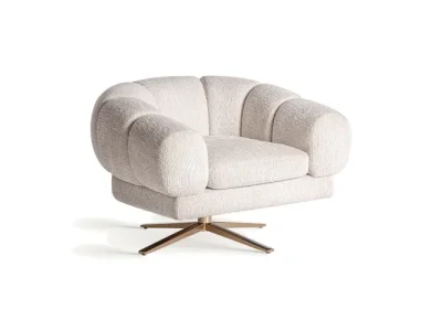 Estila Luxusne otočne art-deco kreslo Jeans so zamatovým prešívaným poťahom v sivo bielej farbe s nožičkami v medenej farbe 95cm