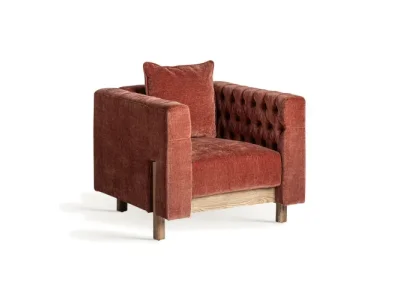 Estila Luxusné čalúnené kreslo Lenny s prešívaním v tehlovo červenej farbe v art deco štýle s drevenými nožičkami 87 cm