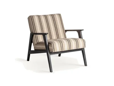 Estila Luxusné dizajnové kreslo Asta s prúžkovaným čalúnením v odtieňoch hnedej a s čiernym dreveným rámom 73 cm