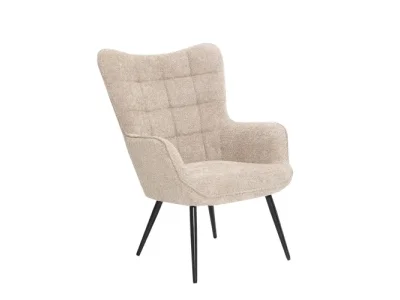 Detail produktu Estila Moderné dizajnové kreslo ušiak Scandinavia s poťahom z buklé látky v sivo bielej farbe s ozdobným prešívaním 98 cm