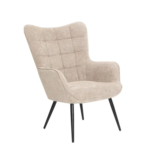 Estila Moderné dizajnové kreslo ušiak Scandinavia s poťahom z buklé látky v sivo bielej farbe s ozdobným prešívaním 98 cm