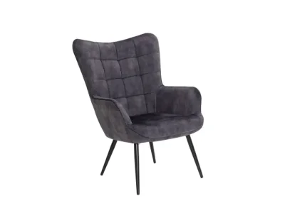 Estila Dizajnové kreslo ušiak Scandinavia so sivým zamatovým poťahom a ozdobným prešívaním 98 cm