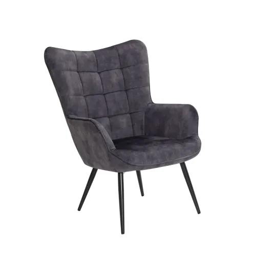 Estila Dizajnové kreslo ušiak Scandinavia so sivým zamatovým poťahom a ozdobným prešívaním 98 cm