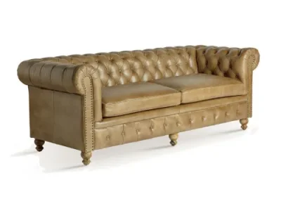 Estila Luxusná hnedá kožená chesterfield dvojsedačka Talbot s dekoratívnym prešívaním z pravej kože 215 cm