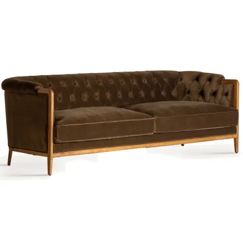 Estila Luxusná koloniálna dvojsedačka Vienna s hnedým prešívaným čalúnením v chesterfield štýle 228 cm