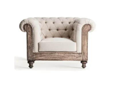 Estila Luxusné béžové vintage kreslo Gretchen v chesterfield štýle s drevenou konštrukciou 113 cm