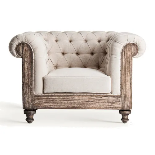 Estila Luxusné béžové vintage kreslo Gretchen v chesterfield štýle s drevenou konštrukciou 113 cm
