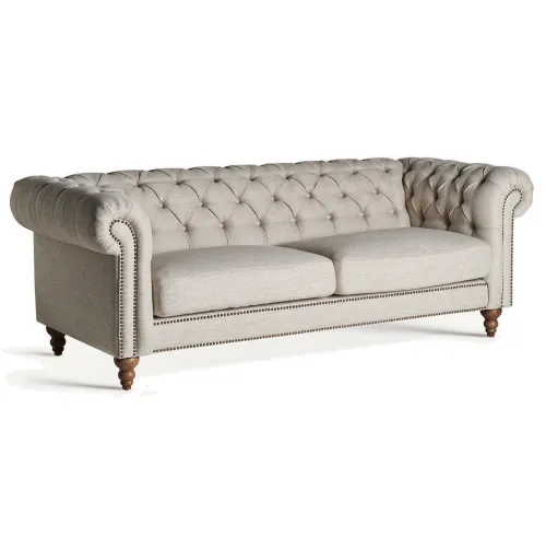 Estila Luxusná sivá sedačka Inverness v chesterfield štýle s ozdobným prešívaním a drevenými nožičkami 215 cm