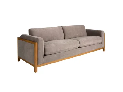 Estila Luxusná moderná hnedosivá trojsedačka Vita Naturale s textilným poťahom a drevenými nožičkami 260 cm