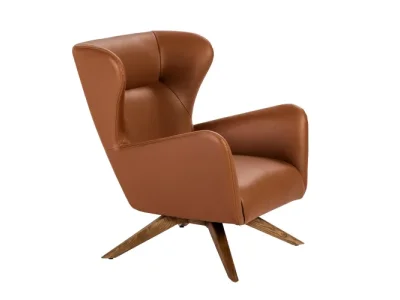 Estila Luxusné kožené otočné kreslo ušiak Vita Naturale s koňakovo hnedým poťahom a drevenými nožičkami 90 cm