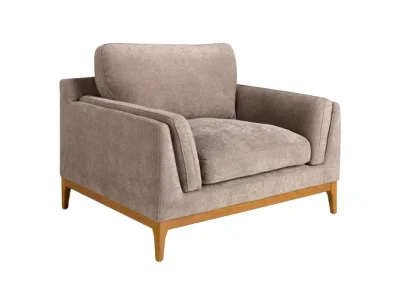 Estila Luxusné moderné kreslo Vita Naturale s retro nádychom s drevenými nožičkami a textilným hnedo sivým poťahom 123 cm