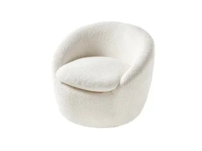 Estila Štýlové glamour bouclé otočné kreslo Elian s bielym textilným poťahom v okrúhlom tvare 76 cm