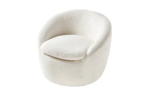 Estila Štýlové glamour bouclé otočné kreslo Elian s bielym textilným poťahom v okrúhlom tvare 76 cm