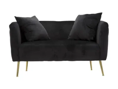 Detail produktu Estila Art deco obdĺžniková prešívaná čalúnená dvojmiestna zamatová čierna sedačka Zeran so zlatými kovovými nožičkami 127 cm