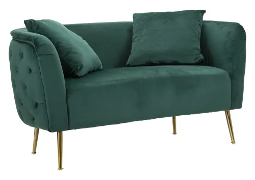 Estila Art deco dvojmiestna obdĺžniková čalúnená smaragdová sedačka Zeran so zamatovým poťahom a zlatými kovovými nožičkami 127 cm