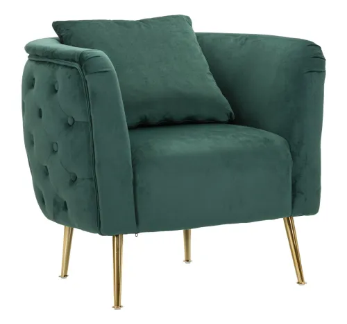 Estila Art deco štvorcové oblé čalúnené smaragdové kreslo Zeran s prešívaným chrbtom so zlatými kovovými nožičkami 76 cm