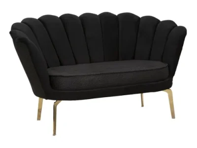 Detail produktu Estila Art deco dvojmiestna čalúnená zamatová sedačka Perla s prešívaným čiernym poťahom so zlatými kovovými nožičkami 136 cm