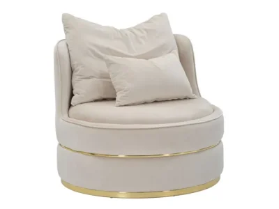Detail produktu Estila Dizajnové kreslo Prestige v glamour štýle okrúhleho tvaru v béžovej farbe s dvoma vankúšmi 84 cm