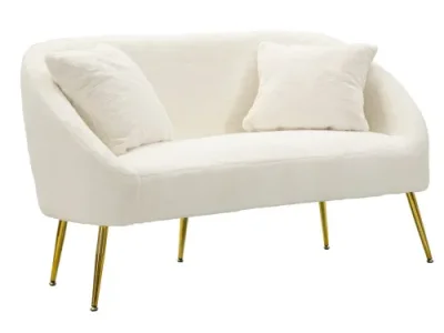 Detail produktu Estila Dizajnová art deco sedačka Cally s dvomi vankúšmi s bielym kožušinovým poťahom a zlatými nožičkami 137 cm