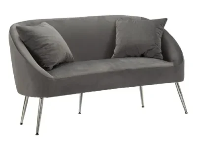 Estila Dizajnová art deco sedačka Cally s dvomi vankúšmi so zamatovým sivým poťahom a chrómovými nohami 137 cm