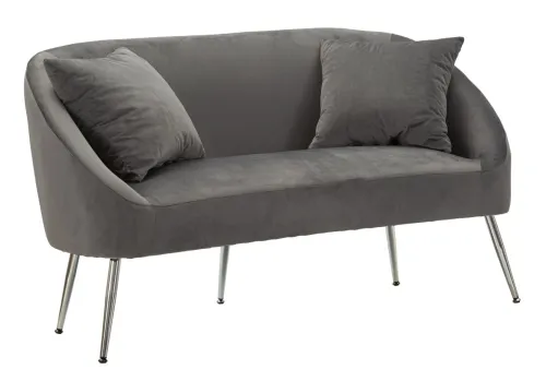 Estila Dizajnová art deco sedačka Cally s dvomi vankúšmi so zamatovým sivým poťahom a chrómovými nohami 137 cm
