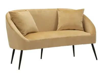 Estila Dizajnová moderná sedačka Cally so zamatovým poťahom v okrovej farbe s dvomi vankúšmi 137 cm