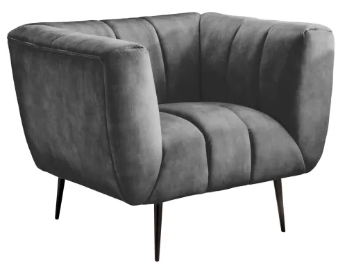 Estila Moderné industriálne kreslo Obsidian so sivým zamatovým čalúnením a kovovými nožičkami v čiernej farbe 106 cm