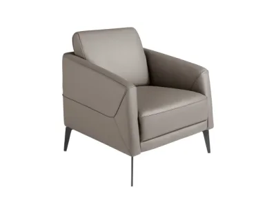 Estila Luxusné kožené kreslo Forma Moderna so sivým poťahom z pravej kože a čiernymi kovovými nožičkami 78 cm