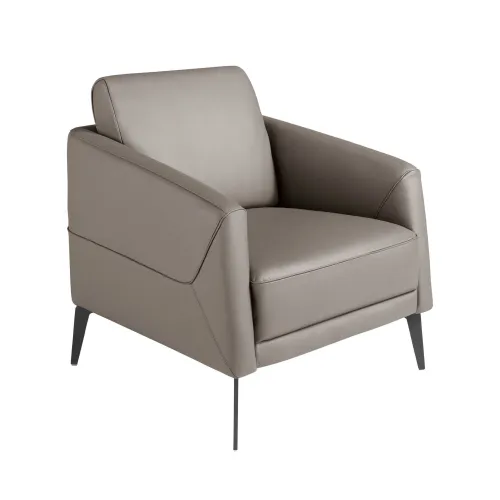 Estila Luxusné kožené kreslo Forma Moderna so sivým poťahom z pravej kože a čiernymi kovovými nožičkami 78 cm
