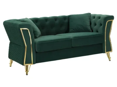 Estila Glamour zelená dvojmiestna sedačka Velaria so zamatovým čalúnením s prešívaním chesterfield na operadle a zlatými detailmi 162cm